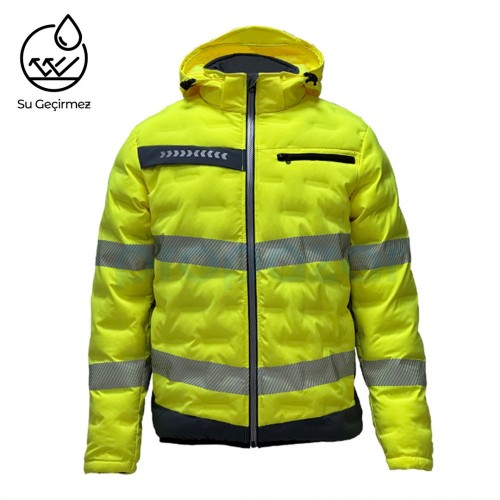 VIZWELL NEON SARI YÜKSEK GÖRÜNÜRLÜKLÜ TÜNEL DOLGULU SOĞUĞA DAYANIKLI İŞ MONTU