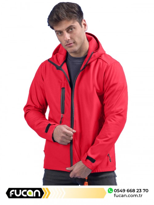 KIRMIZI SOFTSHELL KAPÜŞONLU ÇALIŞMA MONTU