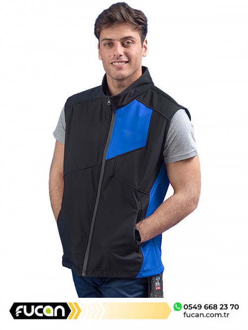 SOFTSHELL İŞ YELEĞİ SİYAH MAVİ PARÇALI